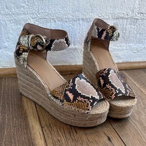 Marc Fisher Leather Snakeskin Alida Espadrille Wedge Sandal sz 9